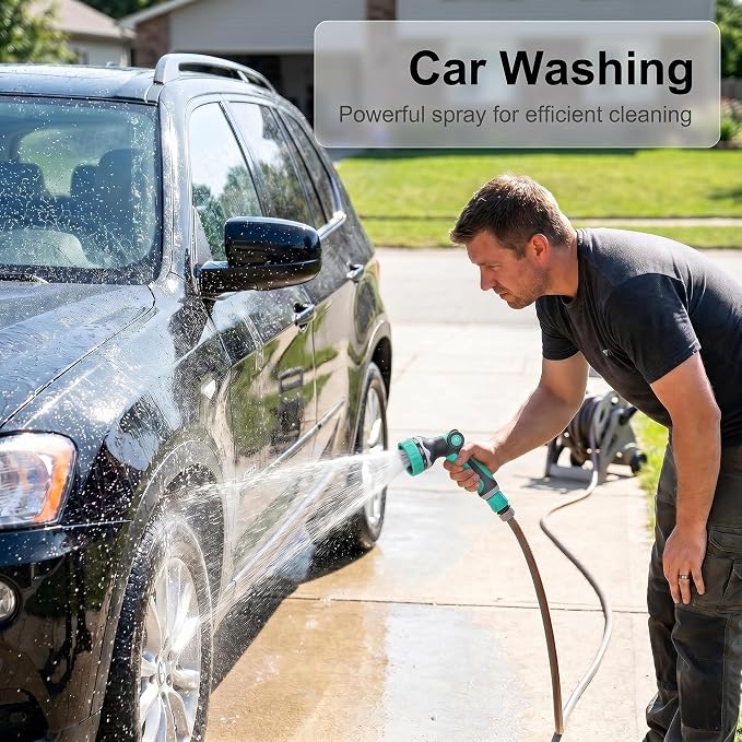 Garden Hose Nozzle, Thumb Control Water Hose Nozzle with 10 Spray Patterns, Slip Resistant High Pressure Sprayer Nozzle for Plants & Lawns Watering, Car Wash and Pet Shower, Friend for Older-Green