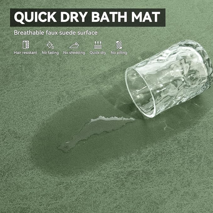 MontVoo -Bath Mat Rug-Rubber Backing Non Slip Quick Dry Absorbent Thin Bathroom Rugs Fit Under Door-Faux Suede Surface Bathroom Floor Mats-Shower Rug for in Front of Bathtub Shower Sage Green 16"x24"