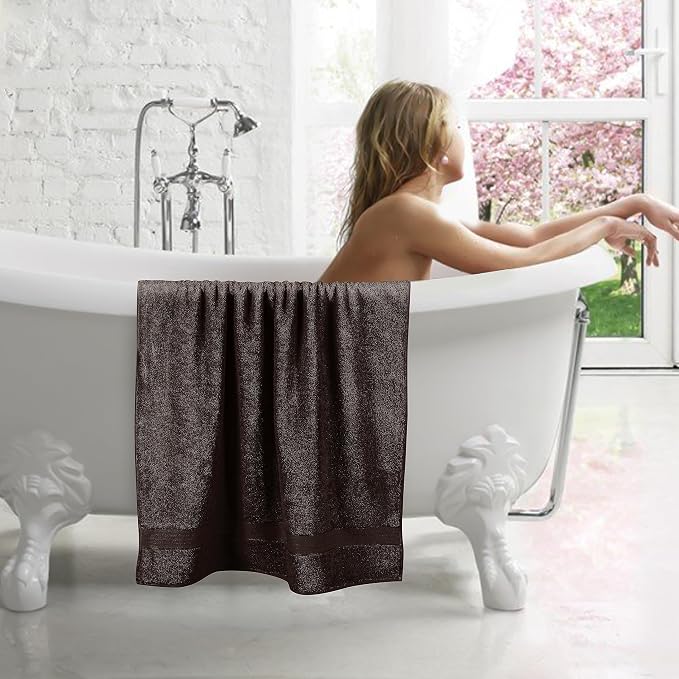 GLAMBURG 700 GSM Premium 2-Pack Oversized Extra Large Bath Sheet Set - 100% Combed Cotton - 2 Bath Sheet 35x70 - Luxury Hotel & Spa Quality - Durable Ultra Soft Highly Absorbent - Chocolate Brown