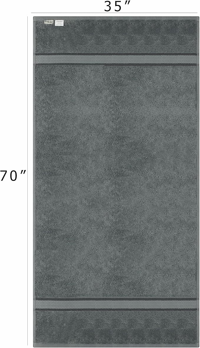 COTTON CRAFT Ultra Soft Bath Sheets - 2 Pack - 35 x 70 - Absorbent Quick Dry Everyday Luxury Hotel Bathroom Spa Gym Shower Beach Pool Travel Dorm -100% Ringspun Cotton - 580 GSM - Easy Care - Charcoal