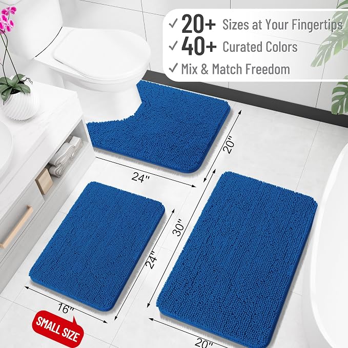 OLANLY Large Bathroom Rugs 40x32, Soft Absorbent Chenille Bath Rugs, Rubber Backing Quick Dry, Machine Washable Bath Mats for Bathroom Floor, Tub and Shower, Home Decor Accessories, Deep Navy Blue