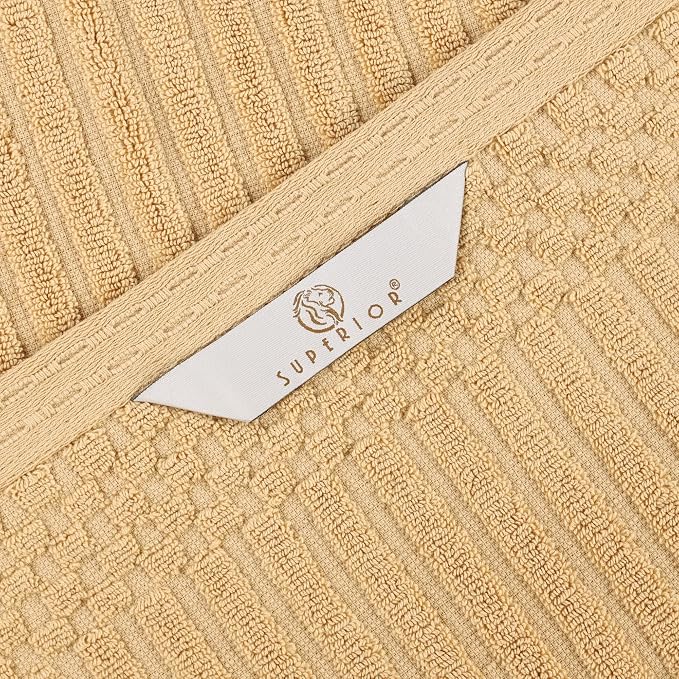 Superior 3 Piece Cotton Towel Set, Includes 1 Bath Towel, 1 Hand Towel, 1 Face Towel/Washcloth, Daily Use for Bathroom, Guest Bath, Ribbed, Absorbent, Home Essentials, Soho Collection, Gold