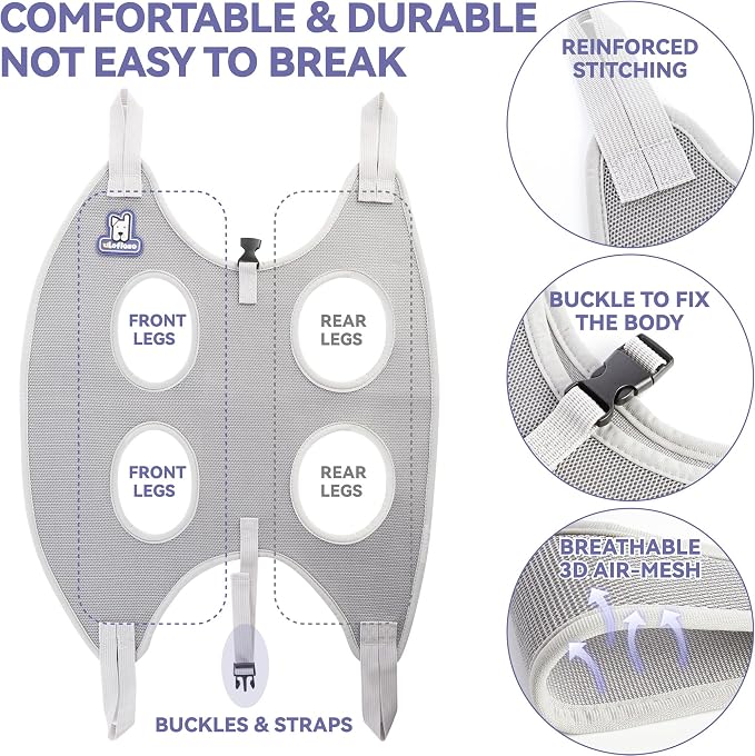Loflaze Dog Grooming Hammock Harness for Dogs & Cats with Pet Nail Clipper Trimmer - Cat Hanger Sling for Trimming Clipping Nails- Dog Hammock Restraint Bag for Small Medium Large pet （ Grey XS）