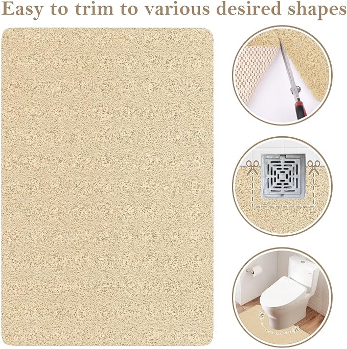 Shower Mat Bathtub Mat Non-Slip,47x16 inch, Soft Tub Mat with Drain,PVC Loofah Bath Mat (Phthalate Free) for Tub and Bathroom,Quick Drying,Khaki