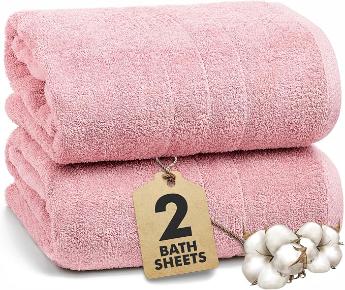 Bath Sheets – 550 GSM Extra Large Bathroom Sheet Set – Pack of 2 Jumbo Towels Baby Pink (71x35in) – 100% Ring Spun Cotton Soft Quick Dry Large Bath Towels for Adults Hotel Spa Bathroom Use