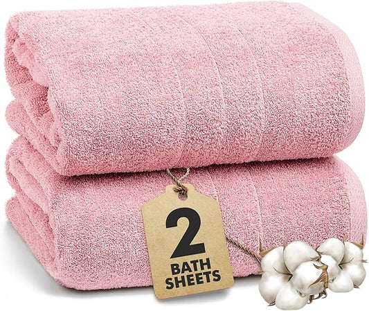 Bath Sheets – 550 GSM Extra Large Bathroom Sheet Set – Pack of 2 Jumbo Towels Baby Pink (71x35in) – 100% Ring Spun Cotton Soft Quick Dry Large Bath Towels for Adults Hotel Spa Bathroom Use