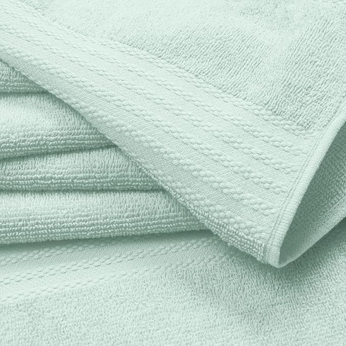 GLAMBURG Ultra Soft 12-Piece Washcloths Set 13x13-100% Ringspun Cotton - Durable & Highly Absorbent Face Towels - Ideal for use in Bathroom, Kitchen, Gym, Spa & General Cleaning - Sea Green