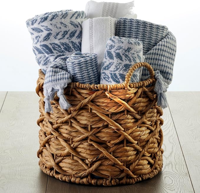 SKL Home Distressed Leaves 100% Turkish Cotton Premium 4-Piece Towel Set, 600 GSM, Soft & Absorbent Jacquard- 2 Bath Towels, 2 Hand Towels, Denim Blue