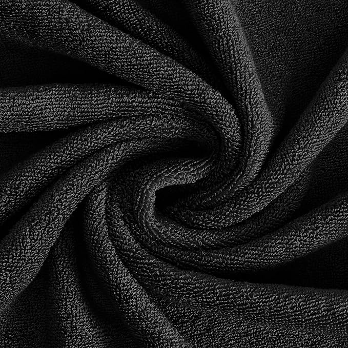 Feather & Stitch 100% Cotton 625 GSM Bath Towel Set of 6, Ultra Soft Highly Absorbent 2 Bath Towels, 2 Hand Towels & 2 Washcloth - Luxury Quick Dry Shower Towels (Black)