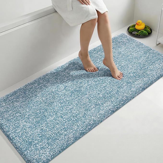 Yimobra Cushioned Anti-Fatigue Long Bathroom Runner Rug, Non Slip Washable Bath Mat, Dense Soft for Double Sink Vanity, Tired Feet Comfort, Absorbent, 60" X 24" (5.0' × 2.0'), Denim Blue