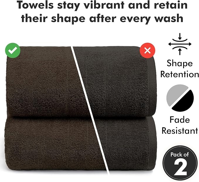 Bath Sheets – 550 GSM Extra Large Bathroom Sheet Set – Pack of 2 Jumbo Towels Dark Brown (71x35in) – 100% Ring Spun Cotton Soft Quick Dry Large Bath Towels for Adults Hotel Spa Bathroom Use