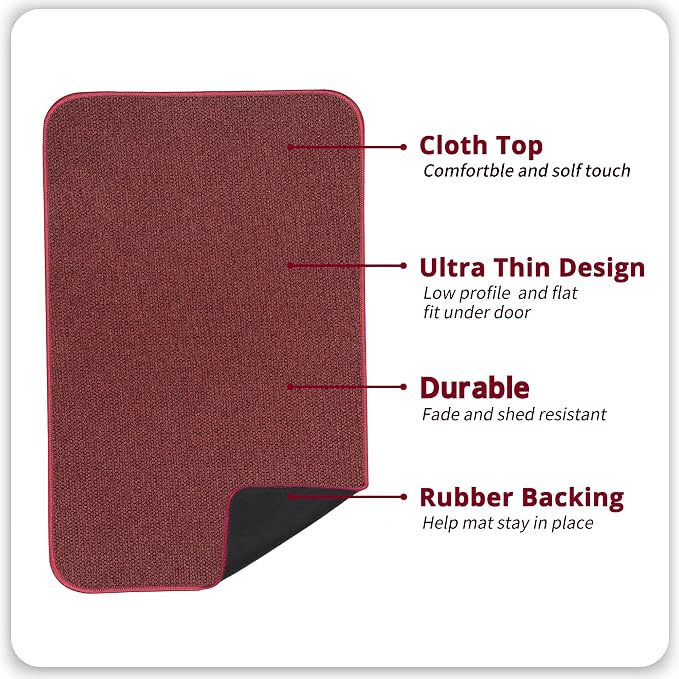 Bosap Bath Mat,Ultra Thin Bathroom Rugs,Rubber Bath Mats for Bathroom,No Slip Bath Rugs,Quick Dry,Machine Washable,Low Pile,Absorbent,Shower Outside,Sink,Home Decor Accessories.Red,2'x3'(24x36inch)