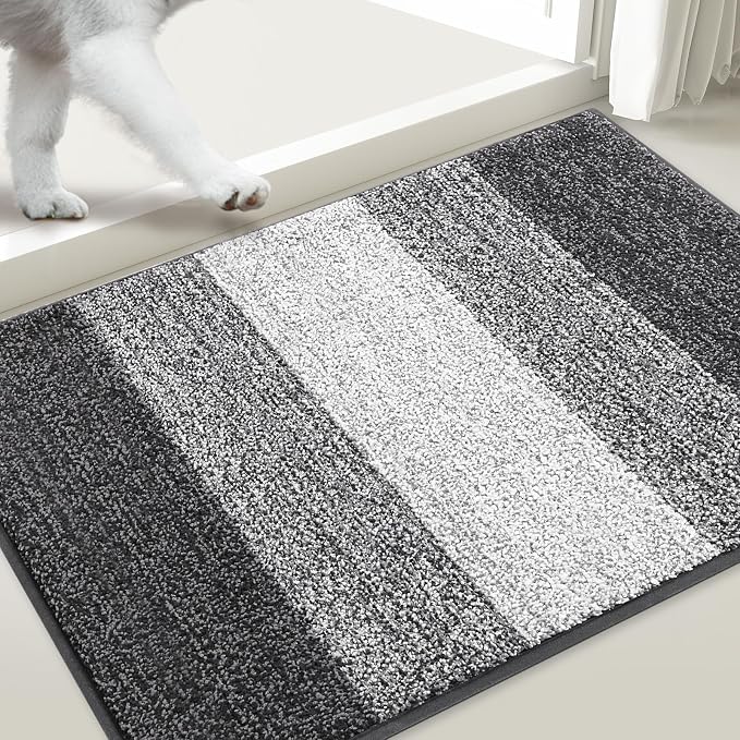 Smiry Dog Door Mat for Muddy Paws, Absorbs Moisture and Dirt, Low-Profile Entryway Mat with Non-Slip Backing, Entry Indoor Outdoor Doormat for Inside Floor (48x32 Inches, Grey, Striped)