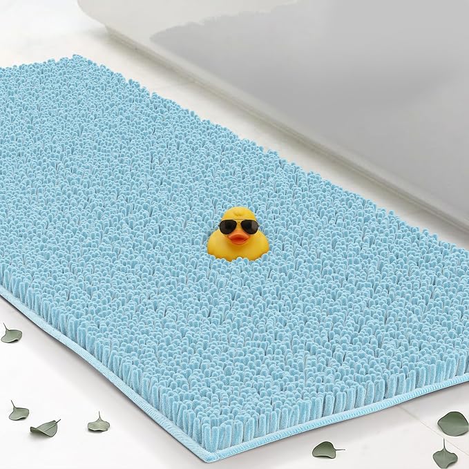 ITSOFT Plush Bathroom Rug 59"" x21, Absorbent Machine Washable Non Slip Chenille Bath Mats, Quick Dry Bathmat, Bath Rugs for Bath, Shower, Bedroom, or Door Mat, Spa Blue