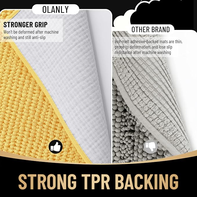 OLANLY Thick Small Bathroom Rugs 24x16, Extra Soft Absorbent Chenille Bath Rugs, Rubber Backing, Machine Wash Dry, Bath Mats for Bathroom Floor, Tub and Shower, Home Decor Accessories, Yellow