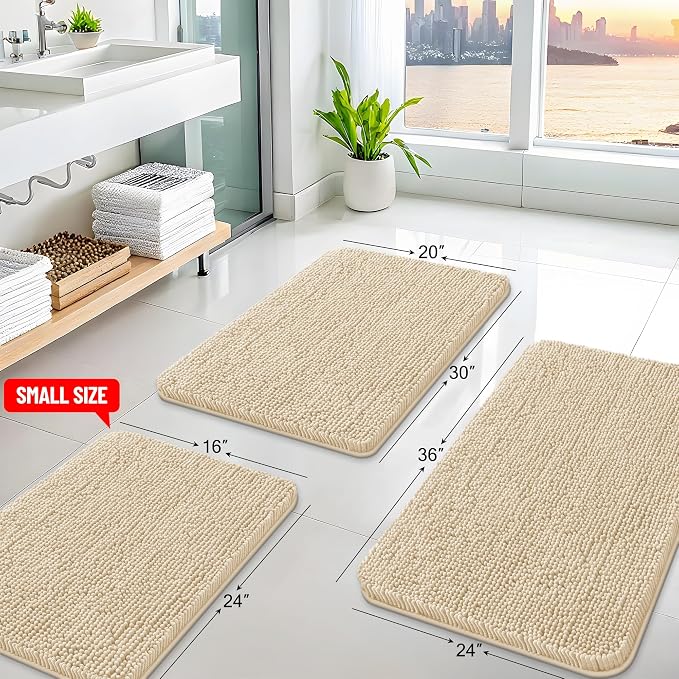 Arotive Bathroom Rugs 70x24, Extra Soft Absorbent Shaggy Chenille Bath Rugs, Machine Washable Rubber Backing Bath Mats for Bathroom Floor Tub and Shower, Home Decor Accessories, Beige