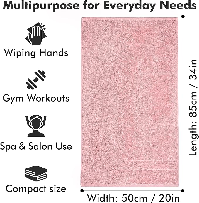 100% Ring Spun Cotton Hand Towels for Bathroom – 550 GSM Soft & Absorbent Towel Set– Pack of 6 Small Towel (34x20in) – Quick Dry Luxury Cotton Hand Towels – Baby Pink