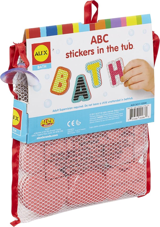 Alex Toys Foam Bath Letters - ABC Bath Toys, 26-Piece Alphabet Bath Toys, Foam Letters for Bathtub, Stickers in the Tub for Kids Ages 2+, Mesh Storage Bag
