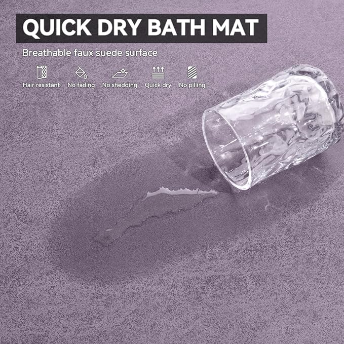MontVoo -Bath Mat Rug-Rubber Backing Non Slip Quick Dry Absorbent Thin Bathroom Rugs Fit Under Door-Faux Suede Surface Bathroom Floor Mats-Shower Rug for in Front of Bathtub Shower Lavender 16"x24"