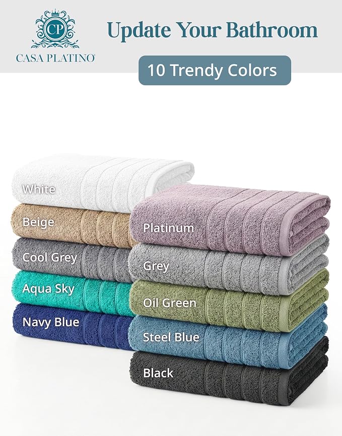 100% Mercerized Cotton Bathroom Towel Sets of 24 - 2 Bath Sheets, 2 Gym Towels, 2 Bath, 4 Fingertip, 6 Hand, 8 Washcloths, Quick-Dry, Luxuriously Soft & Durable, Perfect for Everyday use – Steel Blue