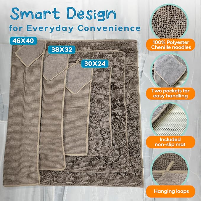 Pet 2-in-1 Dog Towel & Mat – Transforms from Drying to Bath Mat, Ultra Soft, Absorbent & Quick-Drying, Machine Washable Dog Towels with Detachable Non-Slip Mat and Hand Pockets (Medium)