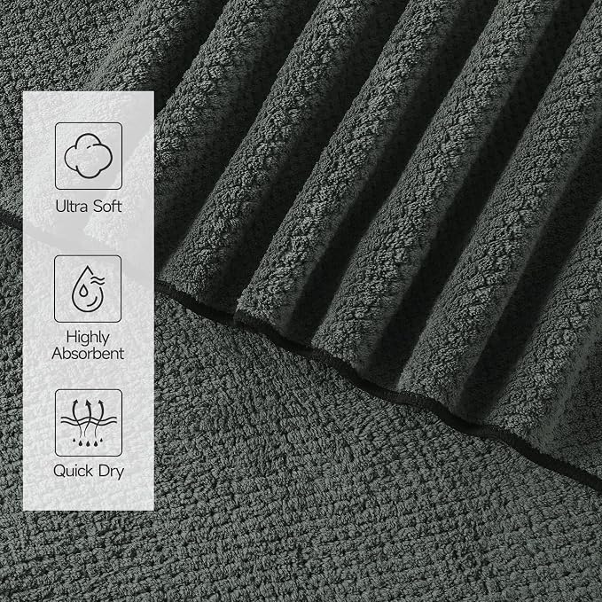REDKISS 4 Pack Premium Bath Towels, Plush Coral Fleece Towels for Bathroom, Extra Large Bath Towels Set of 4 (35 x 70 in), Super Soft Highly Absorbent Shower Towels for Spa, Gym, Travel, Dark Gray