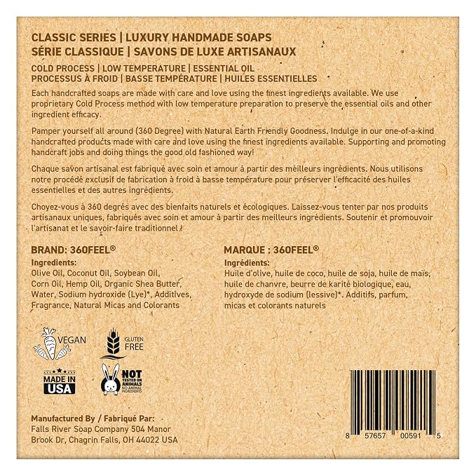 360Feel Dead Sea Mud Soap - Made in the USA - Castile Handmade, All Natural, Cold Processed - Infused with Dead Sea Mud to Soothe and Calm the Skin - Rich, Creamy Lather (5 oz)