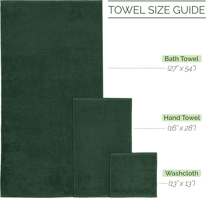 Elegant Comfort Luxury 6-Piece Towel Set, Premium Soft 100% Turkish Cotton, Three Line Popcorn Design 2 Bath Towels, 2 Hand Towels and 2 Washcloths Towel Set - Quick-Drying and Absorbent, Forest Green