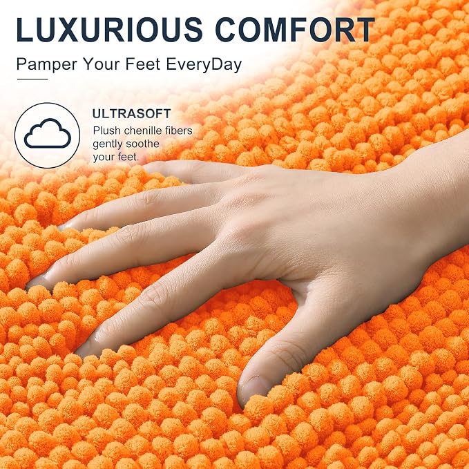 Smiry Thick Chenille Bathroom Runner Rugs 44x24, Extra Absorbent Striped Bath Mat, Machine Washable, Rubber Backing, Long Bath Rugs for Bathroom, Tub & Shower, Home Decor Accessories, Orange