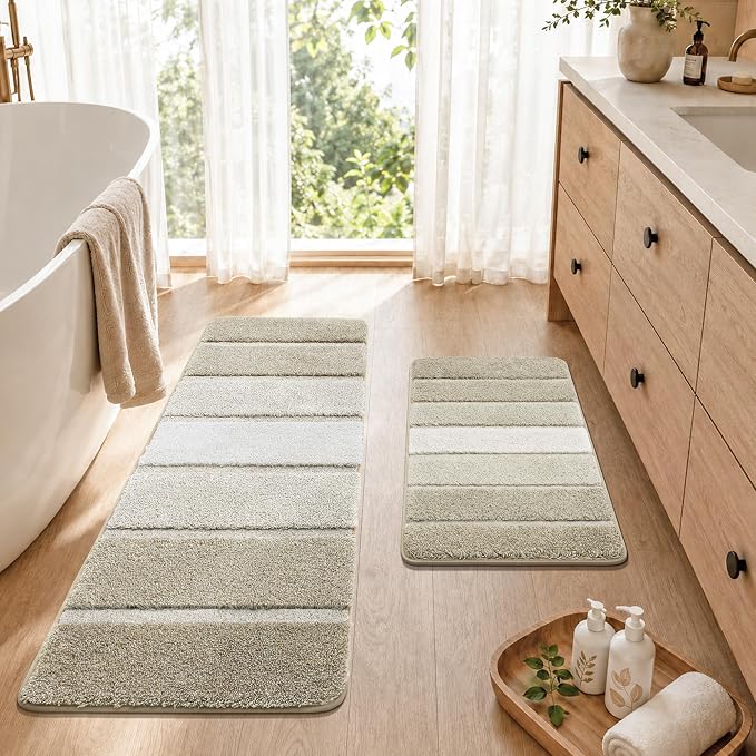 COSY HOMEER Bathroom Rugs 36 x 24, Ultra Soft Absorbent Bath Mat, Non-Slip TPR Backing Stays in Place, Machine Washable Shaggy Rug for Bathroom Floor, Beige