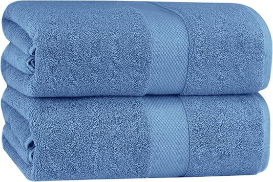 COTTON CRAFT Hotel Spa Luxury Bath Sheet - 2 Pack Oversized Extra Large 40 x 80 Towels - Heavyweight 700 GSM Pure 2 Ply Ringspun Cotton - Soft Absorbent Everyday Use Easy Care Bath Towel Set - Blue