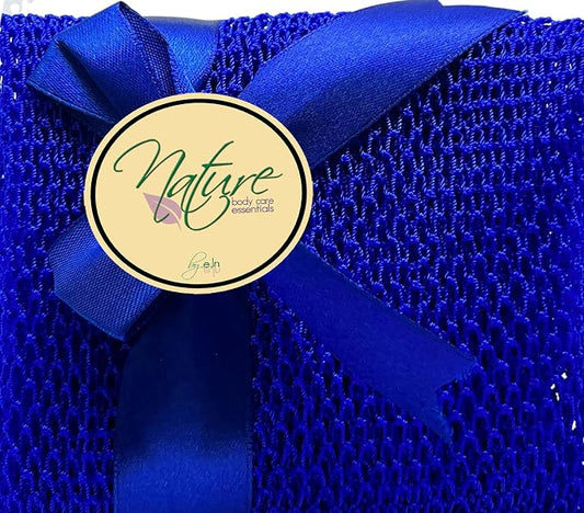 Net Bath Sponge, Customized N1 Weave, NKN Naturals, Long, Skin Exfoliation, African, Ghana, Porous, Stretches Horizontally to Approximately 49" (Shade of Blue)