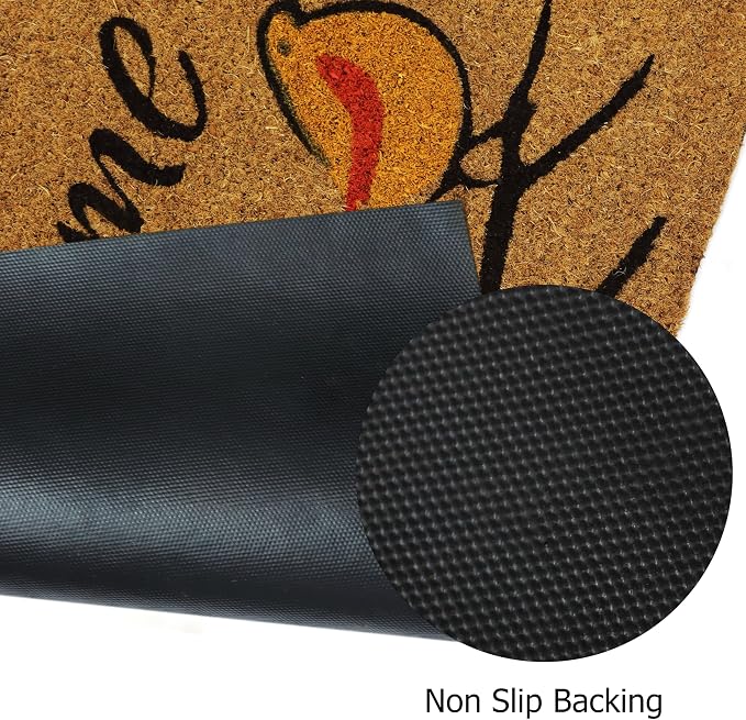 Croft&Cane Welcome Birds Coir Doormat – Non Slip Natural Coco Coir Door Mat - Low Profile Vinyl Backed Front Doormat - Indoor Outdoor Entryway Rug - 17 x 30 Inches