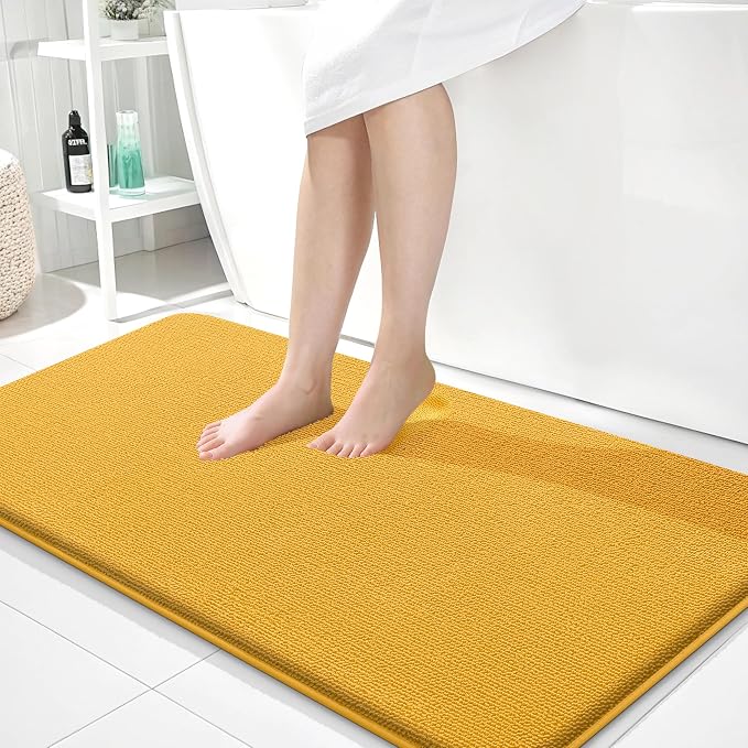 OLANLY Thick Memory Foam Bathroom Runner Rugs 44x24, Extra Soft Absorbent Long Bath Mats, Quick Dry, Non-Slip, Machine Washable Mats for Floor, Tub and Shower, Home Decor Accessories, Golden Yellow