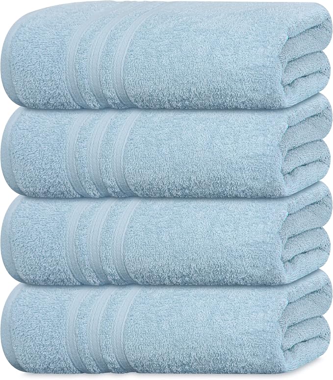 Tens Towels Pack of 4 Soft Bath Towels, 100% Cotton, 27 x 54 Inches, Lightweight & Quick-Dry, Ideal for Daily Bathroom Use, Practical & Comfortable, Sky Blue