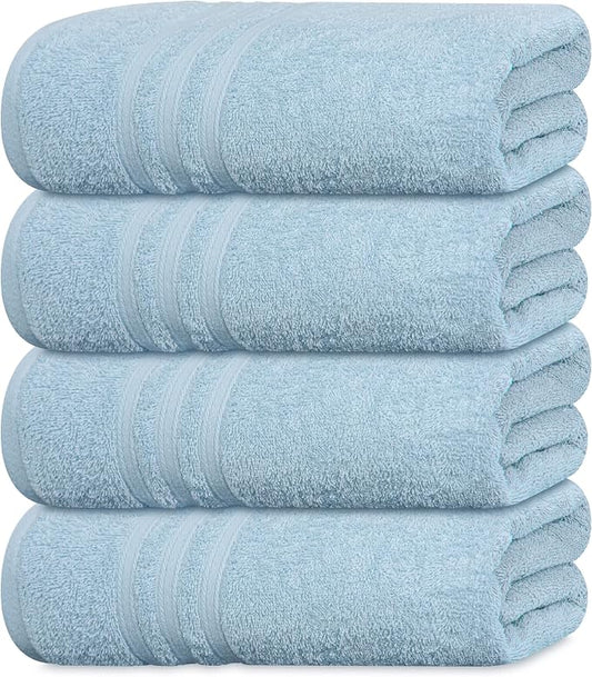 Tens Towels Pack of 4 Soft Bath Towels, 100% Cotton, 27 x 54 Inches, Lightweight & Quick-Dry, Ideal for Daily Bathroom Use, Practical & Comfortable, Sky Blue
