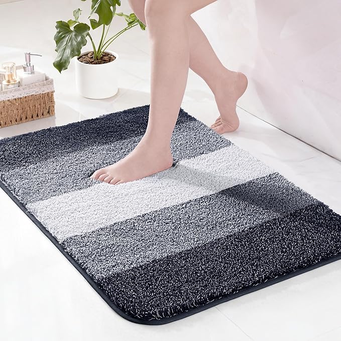 Exclusivo Mezcla Bathroom Rugs Mat 17x24, Extra Soft Non Slip Absorbent Microfiber Bath Rugs, Machine Washable Quick Dry Bath Mats for Bathroom Floor, Shower, Home Decor, Gradient Navy Blue