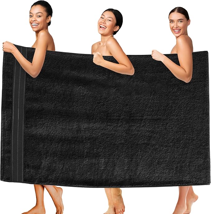 Elegant Comfort Three Line Popcorn Extra Large Luxury Bath Towel - 40" x 80" inch, Premium Hotel Spa Quality 1 Piece Oversized Bath Sheet 100% Turkish Cotton Super Soft Highly Absorbent, Black