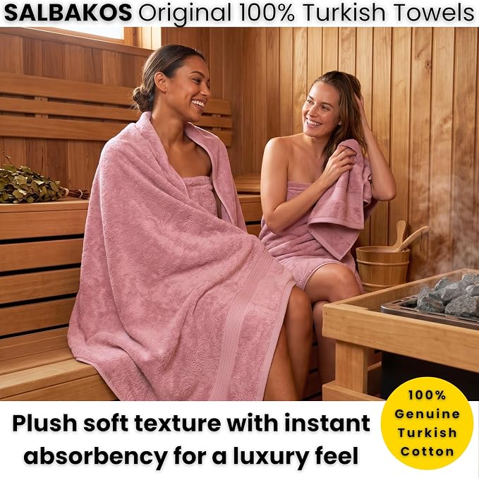 SALBAKOS 2-Piece 100% Turkish Cotton Extra Large Bath Towel 35x70 inch | Premium Hotel Quality Bath Sheet Towels | Thick, Soft, Absorbent, Oversized Bath & Beach Towels (Rose, 2 Bath Sheets)
