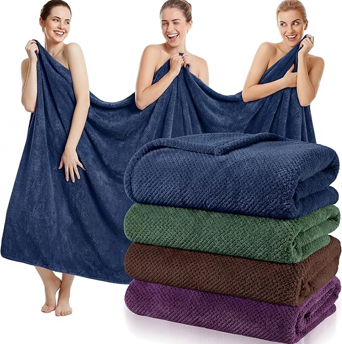 Newwiee 4 Pcs Oversized Bath Towels 40'' x 80'' Extra Large Bathroom Sheet Towels for Adults Quick Dry Soft Absorbent Fluffy Microfiber Shower Sheet for Fall Decor Spa Beach Hotel(Dark Colors)