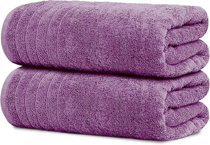 Tens Towels Pack of 2 Extra Large Bath Sheets 35 x 70 Inches, 100% Cotton, Larger & Lighter Weight, Quicker to Dry, Super Soft & Absorbent, Oversized Bath Towels, Purple