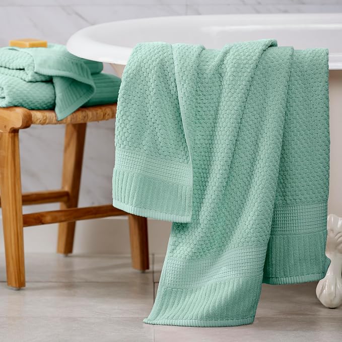 NY Loft 100% Cotton 6-Pack Hand Towel Set | Green | Oeko-TEX | Quick-Dry | Six 16" x 28" Hand Towels | Super Absorbent | Designer-Styled Texture