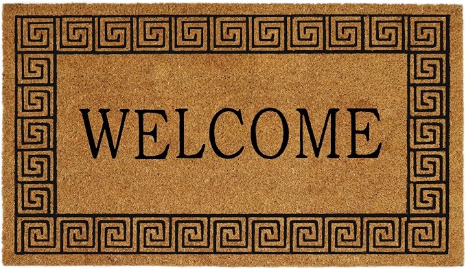 Croft&Cane Welcome Doormat – Non Slip Coco Coir Door Mat with Greek Key Border - Low Profile Vinyl Backed Front Doormat - Indoor Outdoor Entryway Rug - 17 x 30 Inches