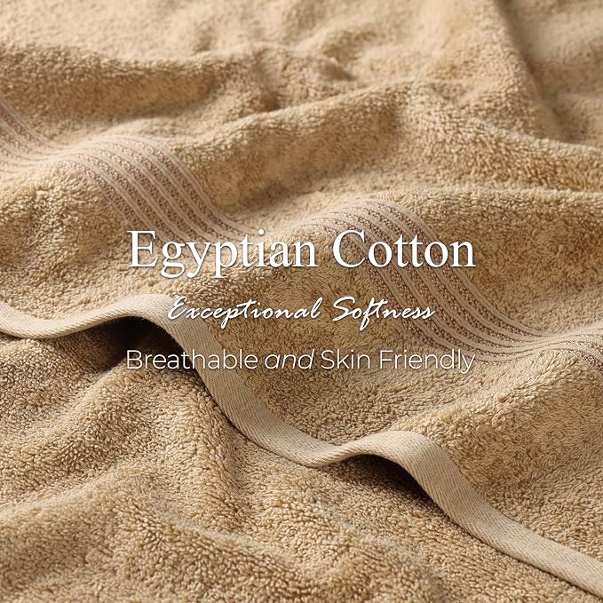 Superior Egyptian Cotton 9-Piece Towel Set, Assorted Towels for Home Bathroom, Guest Bath Decor Essentials, Includes 3 Bath, 3 Hand, 3 Face Towels/Washcloths, Quick Dry, Absorbent - Toast