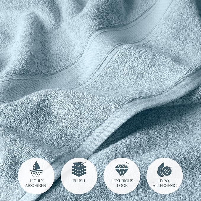 SUPERIOR Egyptian Cotton Plush & Absorbent, Bath Towel Set of 2, Light Blue | Quick Dry, Soft Luxury Towel Set, Bath Essentials for Bathroom, Guest Bath, Spa, 2 Piece Bath, Madeline Towels
