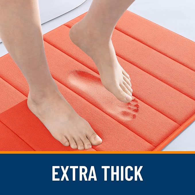 OLANLY Memory Foam Bath Mat 32x20, Super Soft Absorbent Bathroom Rugs, Quick Dry, Machine Washable Shower Floor Rugs, Bathmat Carpet, Bathroom Home Decor Accessories, Coral