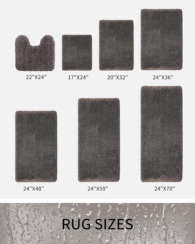 Bathroom Rugs Non Slip Washable, Ultra Thick Soft Microfiber Absorbent Bath Mats, High Density Foam Latex Non Slip Backing Bath Rugs, Fluffy Floor Carpet for Tub&Shower 24x17, Darkgrey