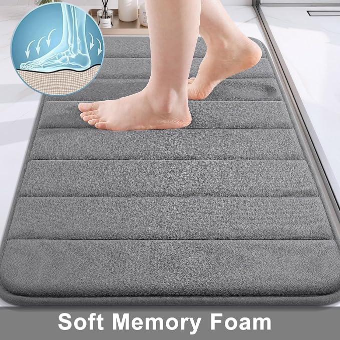 Buganda Memory Foam Bath Mat, 44" x 17", Ultra Soft Bathroom Rugs, Water Absorbent and Machine Washable Bath Rug for Bathroom, Shower, and Tub, Grey