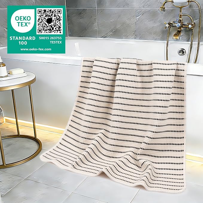 POLYTE 430 GSM Microfiber Oversize Quick Dry Lint Free Bath Towel, 60 x 30 in, 4 Pack (Waffle Weave)