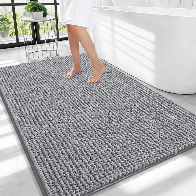 OLANLY Thick Large Bathroom Rugs 40x32, Extra Soft Absorbent Chenille Bath Rugs, Rubber Backing, Machine Wash Dry, Bath Mats for Bathroom Floor, Tub and Shower, Home Decor Accessories, Grey